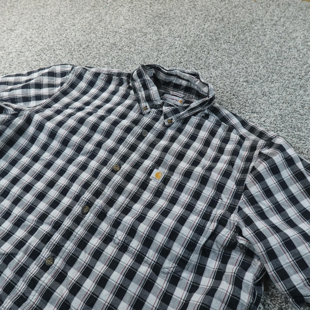 Carhartt Shirt Mens L Black Plaid Short Sleeve Button Up Relaxed Work Outdoor